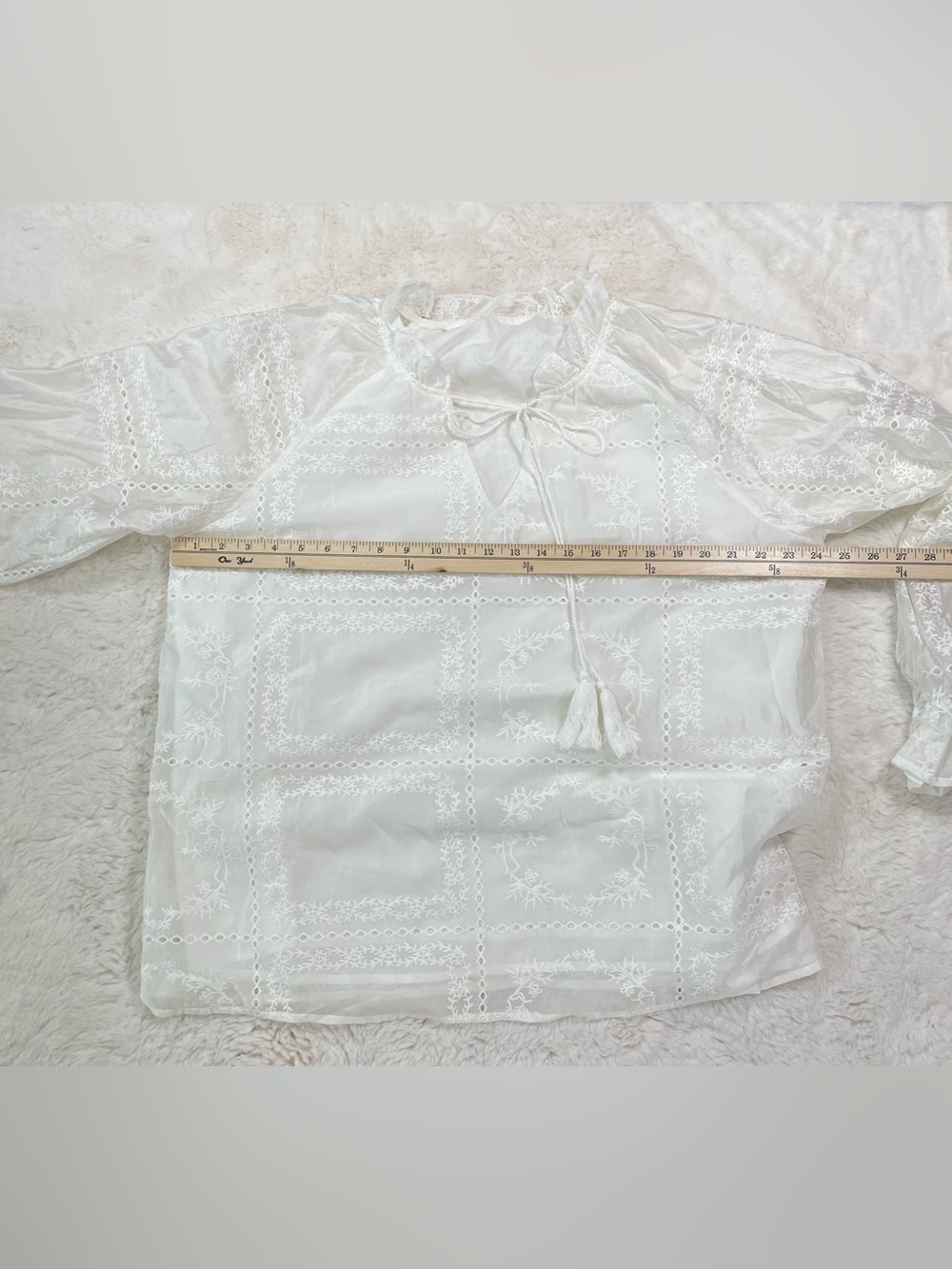Commense white Embroidered Lace Peasant Top, Size XL, - Picture 3 of 11